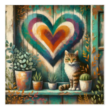 Bevallige Rustieke Kat Hart Turquoise, Amber & Crè