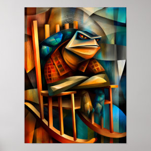 Bevallige Schildpad – Cubistische Mopperkont Schom Poster