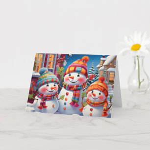 Bevallige Sneeuwmannen Familie Feestelijk  Kaart