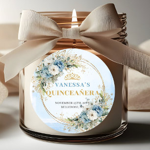 Bevallige Stofblauwe Gouden Groene Quinceañera Ronde Sticker