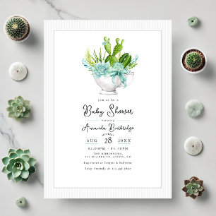 Bevallige Succulente Theekopje Baby Shower Kaart