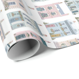 Bevallige Waterverf Kersthuizen Cadeaupapier