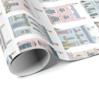 Bevallige Waterverf Kersthuizen Cadeaupapier