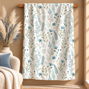 Bevallige Wilde Bloemen Dekbed Stof Dusty Blue Sag Sherpa Deken