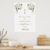 Bevallige Wilde Witte Rozen Doop Welkom Bord Poster (Keuken)