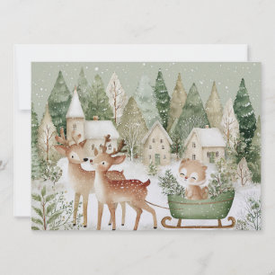 Bevallige winterscène met dieren Prettig kerstfees Feestdagenkaart