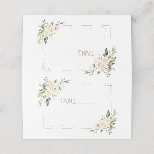 Bevallige Witte Bloemen Gouden Doop Tafelnummer (Buitenkant ongevouwen)