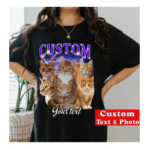 Bevalligende gember & witte kat aangepast foto-ont t-shirt