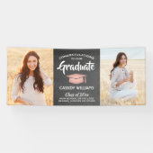 Bevat 2 Photo Chalkboard Pink Black Afstuderen Spandoek (Horizontaal)