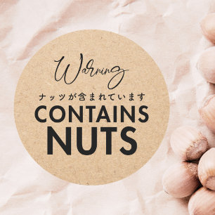 Bevat Noten Allergie Waarschuwing Kraft Papier Bak Ronde Sticker
