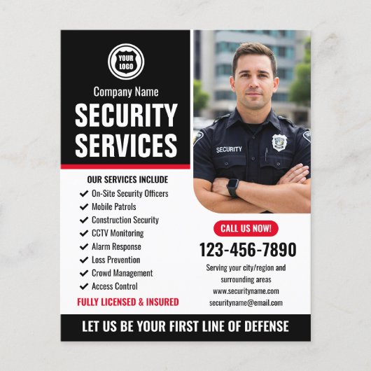 Beveiligingsbedrijf Logo Red Custom Flyer (Voorkant)