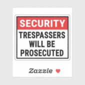 Beveiligingsovertreders zullen worden vervolgd sticker (Vel)