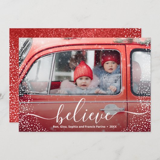 BEVEL Script Snowflake Photo Feestdagenkaart (Voorkant / Achterkant)