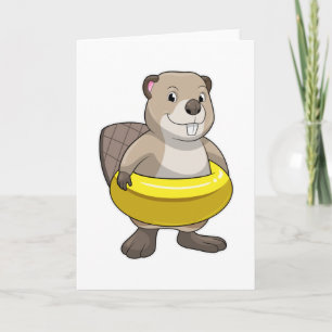 Bever aan het zwemmen met zwembandje kaart