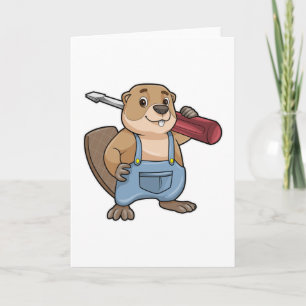 Bever als ambachtsman met gleufkopschroevendraaier kaart