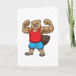 Bever als bodybuilder met grote bovenarmen kaart