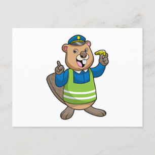 Bever als politieagent met fluitje briefkaart