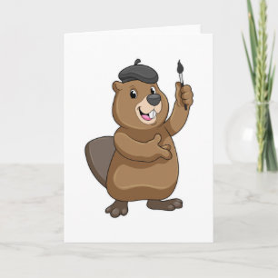 Bever als schilder met verfkwast kaart