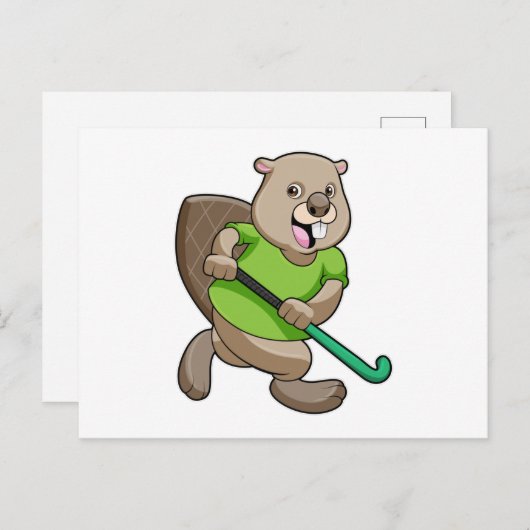Bever bij hockey met hockeystick briefkaart (Voorkant / Achterkant)