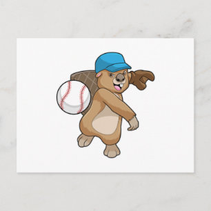 Bever bij honkbal sport met pet briefkaart