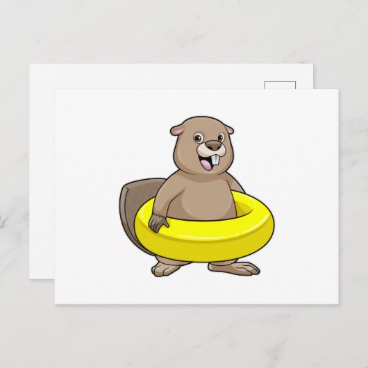 Bever bij zwemmen met zwemband briefkaart (Voorkant / Achterkant)