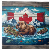 Bever bouwt lodge, vlag achter tegeltje (Voorkant)