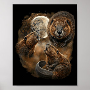 Bever die naar de maan huilt ontwerp grappig dier poster