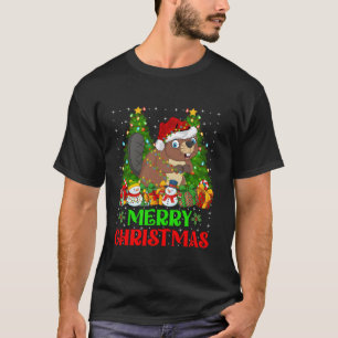 Bever kerstboom lichten vakantie Santa Beaver T-shirt