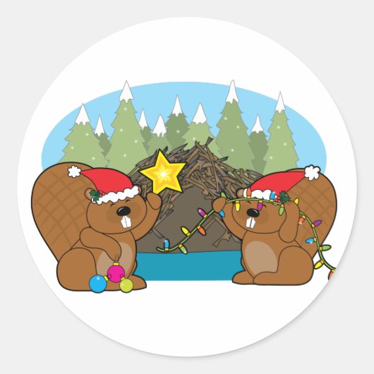 Bever Kerstmis Ronde Sticker (Voorkant)