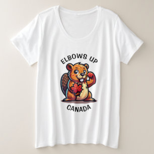 Bever met een esdoornblad en ellebogen omhoog Cana Grote Maat T-shirt