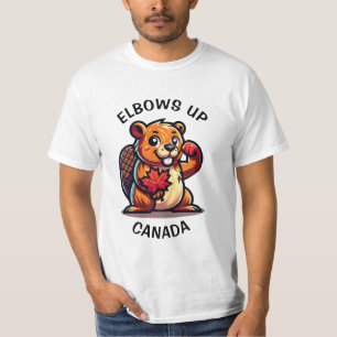 Bever met een esdoornblad en ellebogen omhoog Cana T-shirt