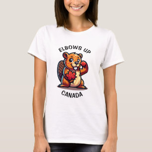 Bever met een esdoornblad en ellebogen omhoog Cana T-shirt