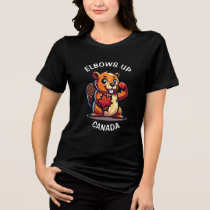 Bever met een esdoornblad en ellebogen omhoog Cana Tri-Blend Shirt