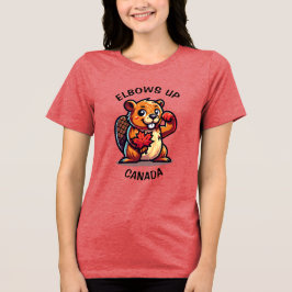 Bever met een esdoornblad en ellebogen omhoog Cana Tri-Blend Shirt