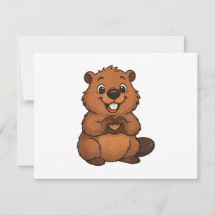 Bever met hart _ Zoete bever motief met hart  Bedankkaart