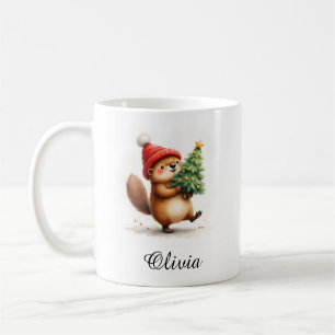 Bever met kerstboom aangepaste naam koffiemok