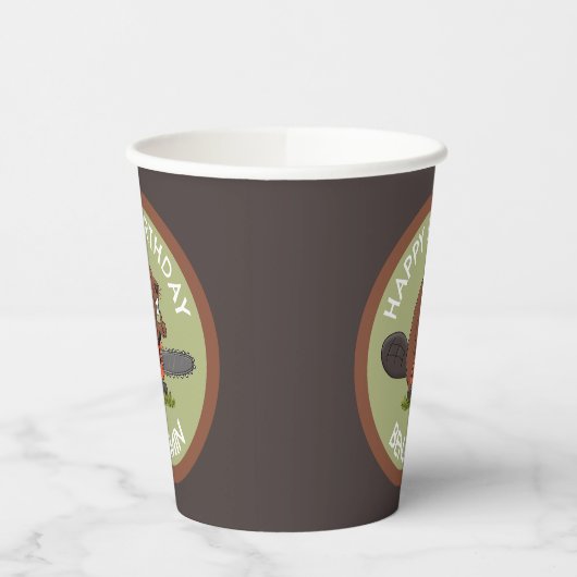 Bever met kettingzaag grappige gepersonaliseerde v papieren bekers (Links)