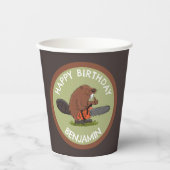 Bever met kettingzaag grappige gepersonaliseerde v papieren bekers (Voorkant)