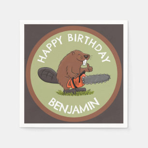 Bever met kettingzaag grappige gepersonaliseerde v servet