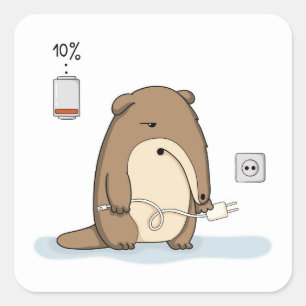Bever met lage batterij en oplader Grappige Burn Vierkante Sticker