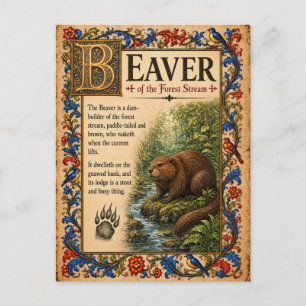 Bever, middeleeuwse bestiariumkunst briefkaart