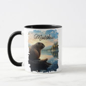 Bever Op Boomstronk Sunrise Wilderness Mok (Links)