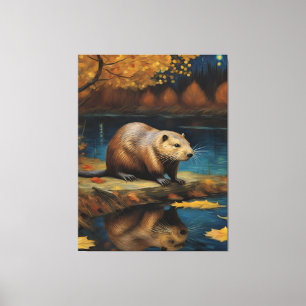 Bever 's nachts door Van Gogh AI Gegenereerd Canvas Afdruk