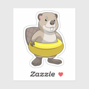 Bever tijdens zwemmen met zwemband sticker