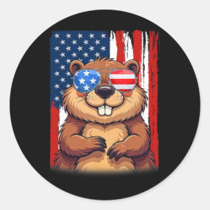 Bever USA America Vlag Patriottische Bever 4e van Ronde Sticker