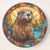 Bever van zoet Glas in lood Zandsteen Onderzetter (Voorkant)