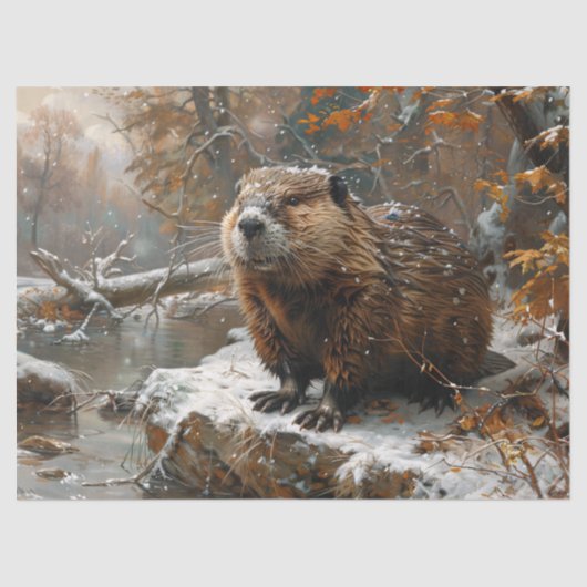 Bever Winter Landschap Schilderen Decoupage Tissuepapier (Voorkant)