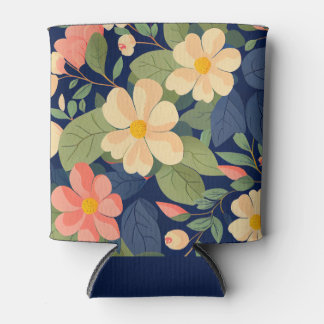 Beverage Cooler Navy Peach Pink Floral Botanical
