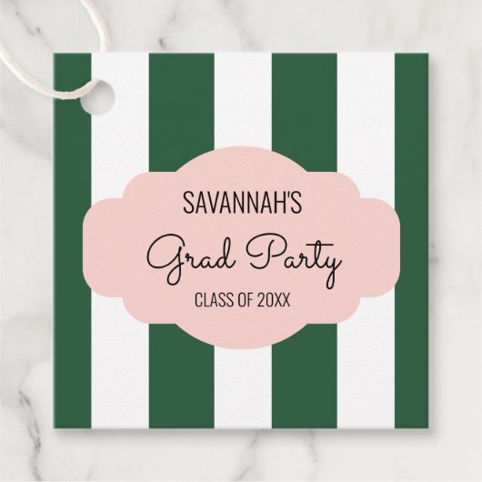 Beverly Hills Green & Pink Afstudeerder Party Bedankjes Labels (Voorkant)