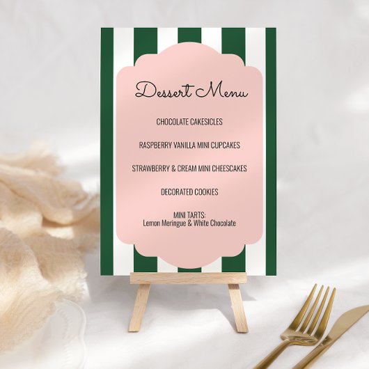 Beverly Hills Pink & Green Dessert Menu Sign. Kaart